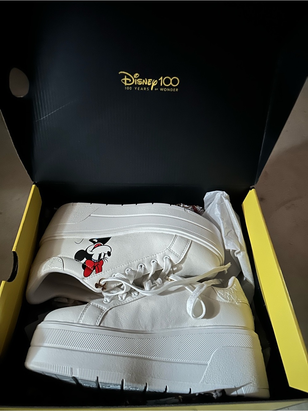 Disney x Aldo White Platform Sneakers with Minnie and Mickey Accent